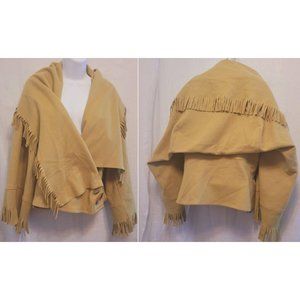 Vintage Light Green Wool Fringe Poncho Wrap Coat